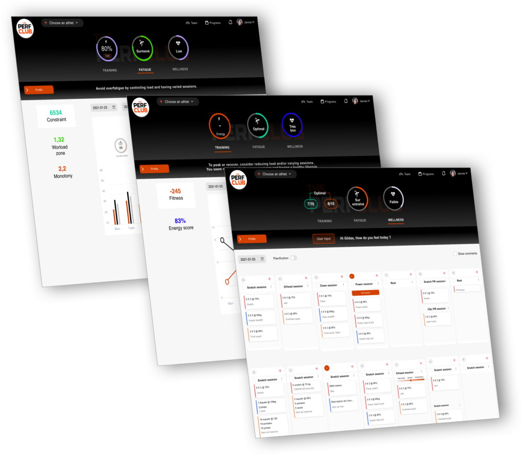 desktop theperfclub, visualisation des programmes d'entraînements en ligne