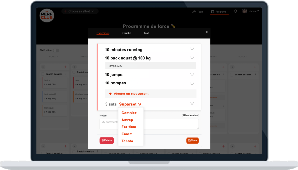 création de programme d'entraînement